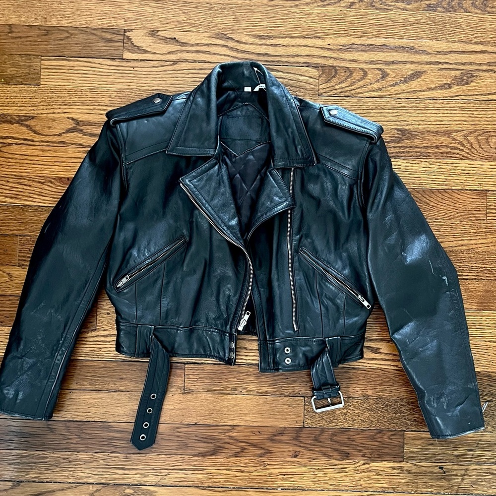 Black Vintage Leather Women's Jacket Medium